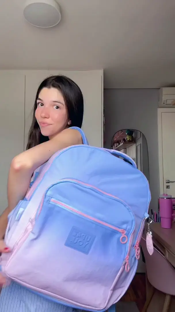 ⭐️ ラッキー ⭐️ Mochila de Costas Crinkle Bicolor com Chaveiro Luara